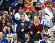 Celebrities At The Los Angeles Dodgers Game - Source: Getty Photo by Noel Vasquez